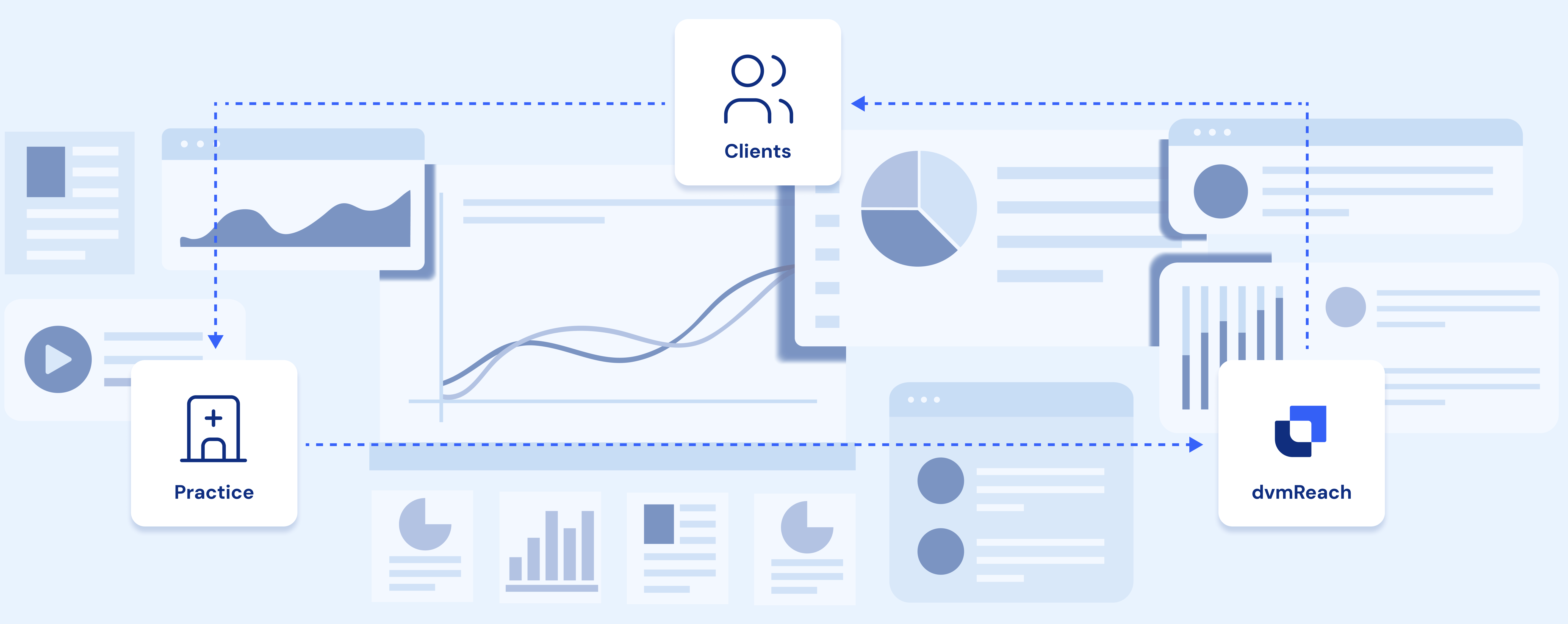 Diagram showing relationship between dvmReach, clients, and practices